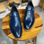 Goodyear Welted  Single Monk Strap Navy Leather Shoes
