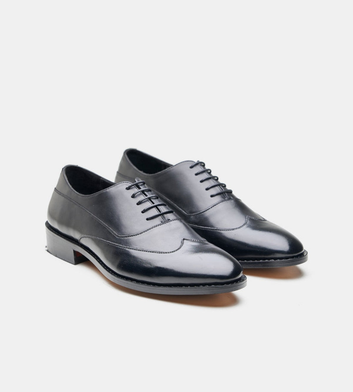 Handmade Black Wingtip Stitch Oxfords - 9.5