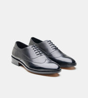 Handmade Black Wingtip Stitch Oxfords - 9.5