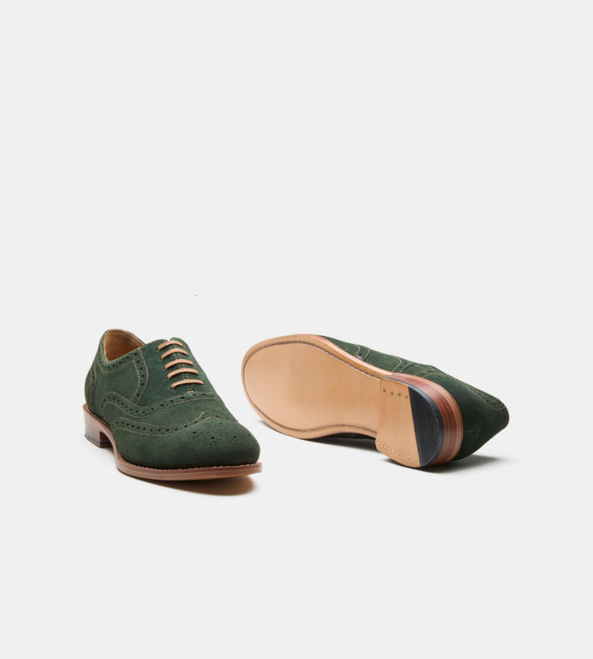 Handmade Olive Suede Wingtip Oxfords