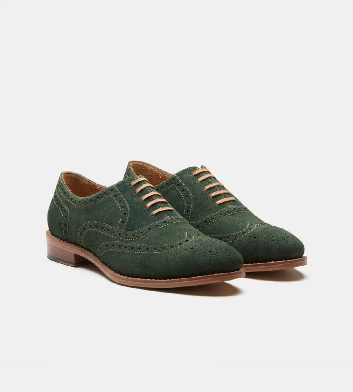 Handmade Olive Suede Wingtip Oxfords