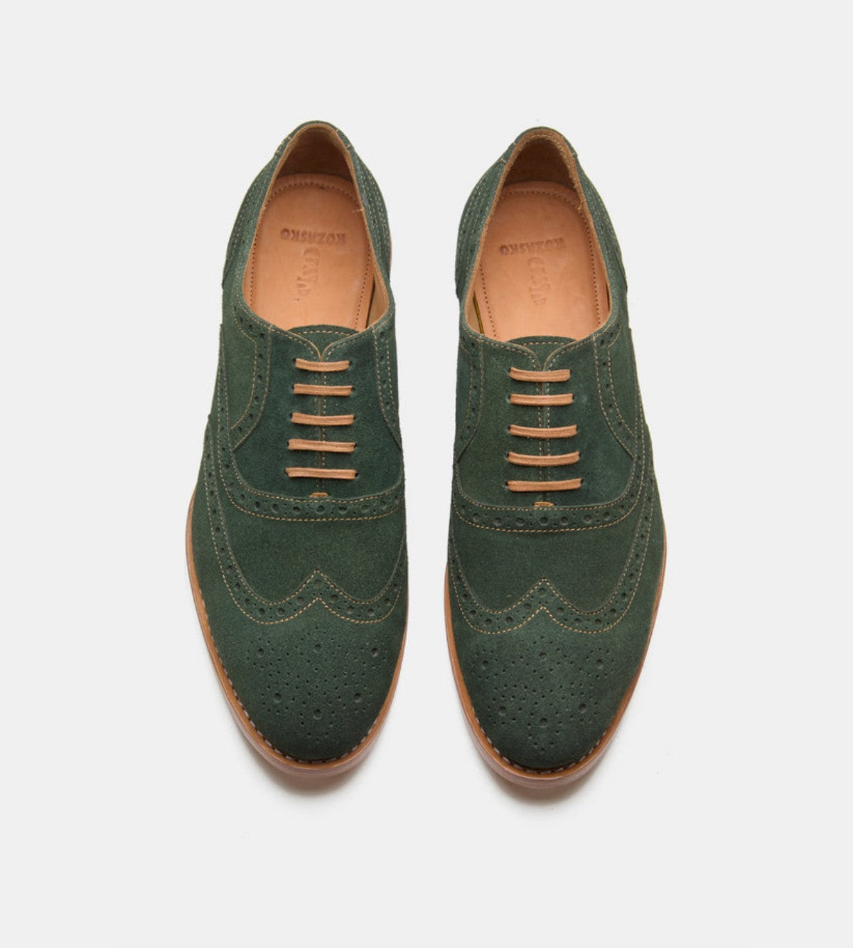Handmade Olive Suede Wingtip Oxfords