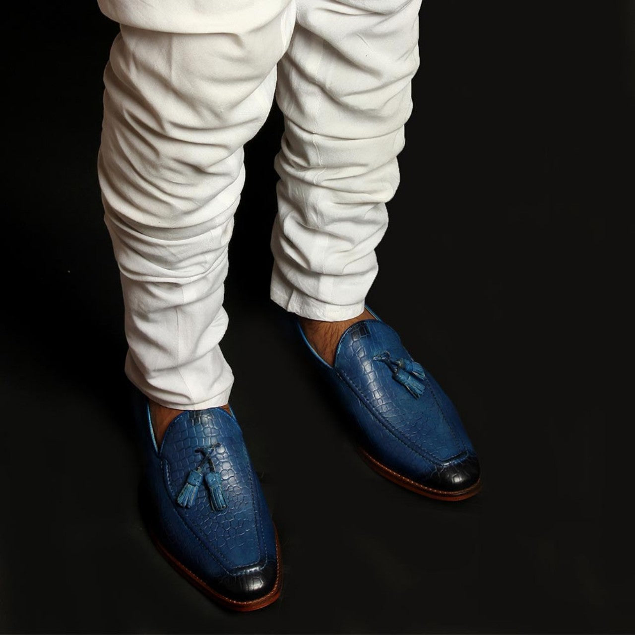 Blue Croco Tassel Loafers - 9.5