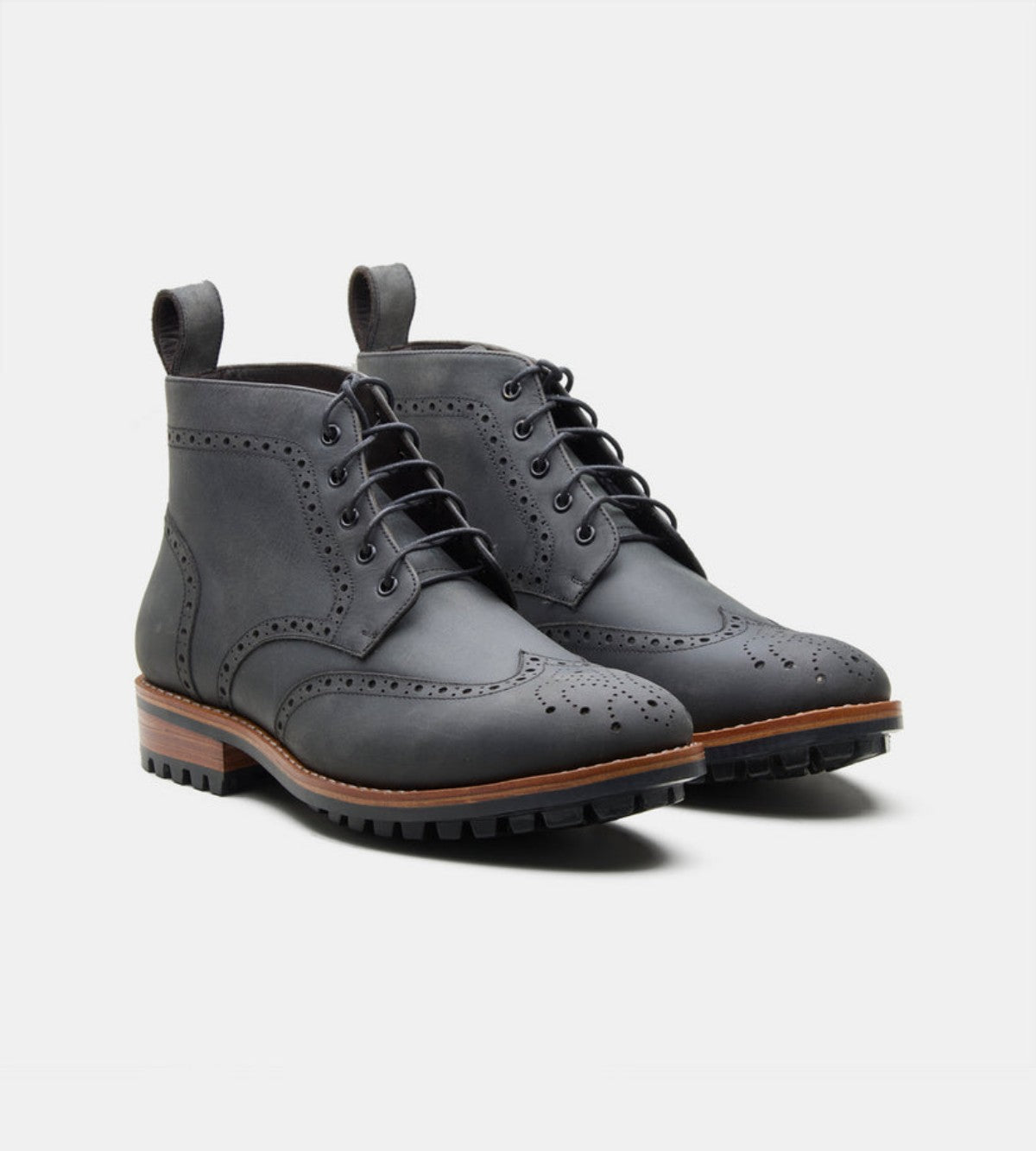 Handmade Black Oil Pull-Up Brogue Boot - 9.5