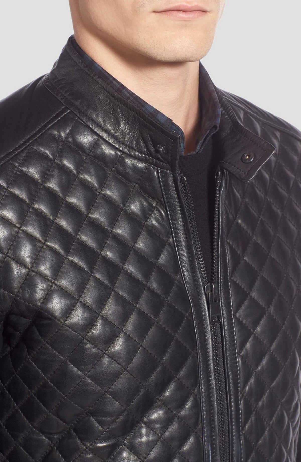 Quilting Leather Biker Jacket