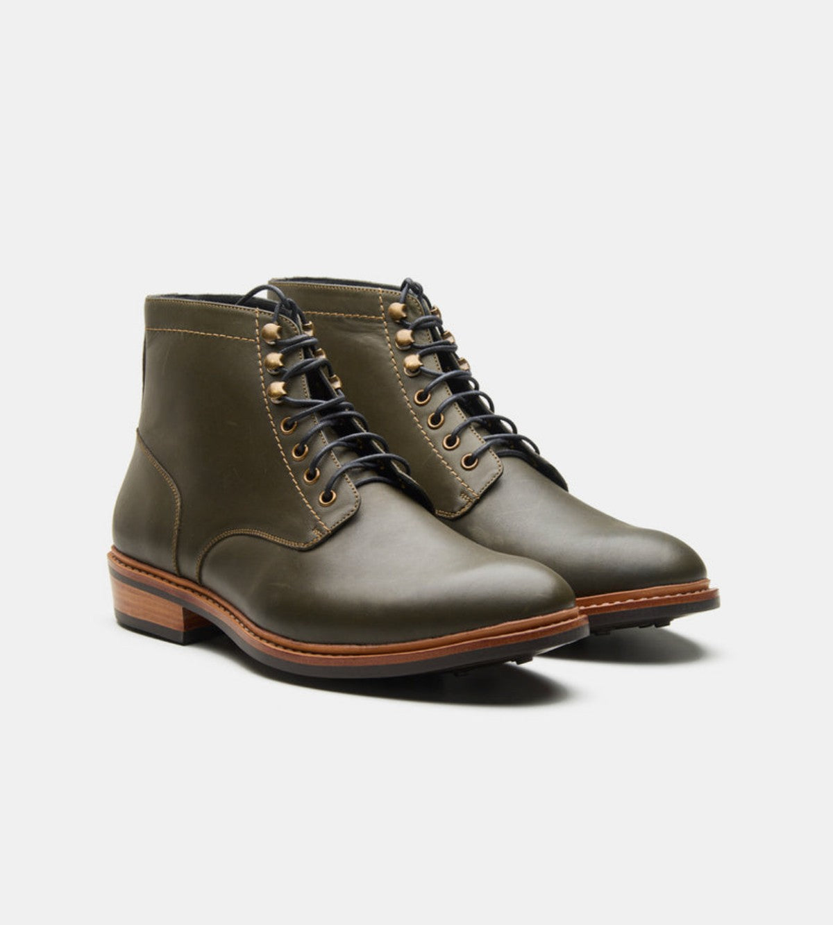 Handmade Olive Plain Toe Boot - 9.5