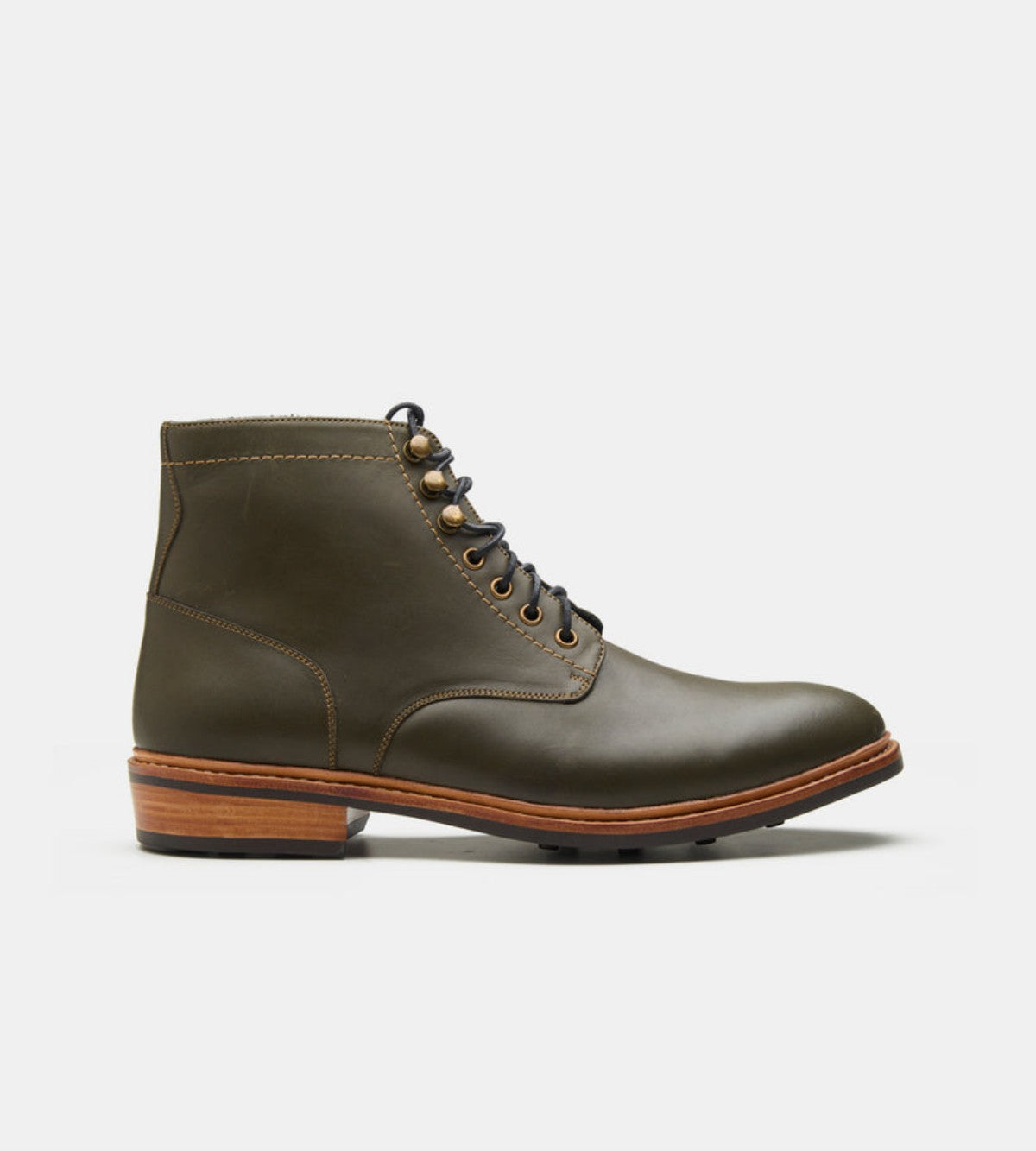 Handmade Olive Plain Toe Boot