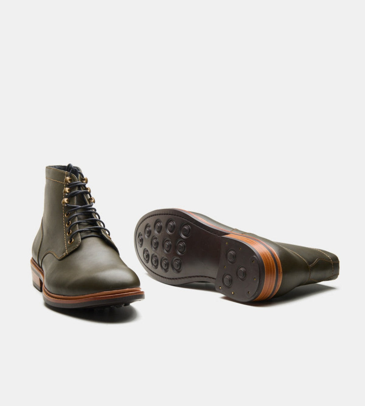 Handmade Olive Plain Toe Boot