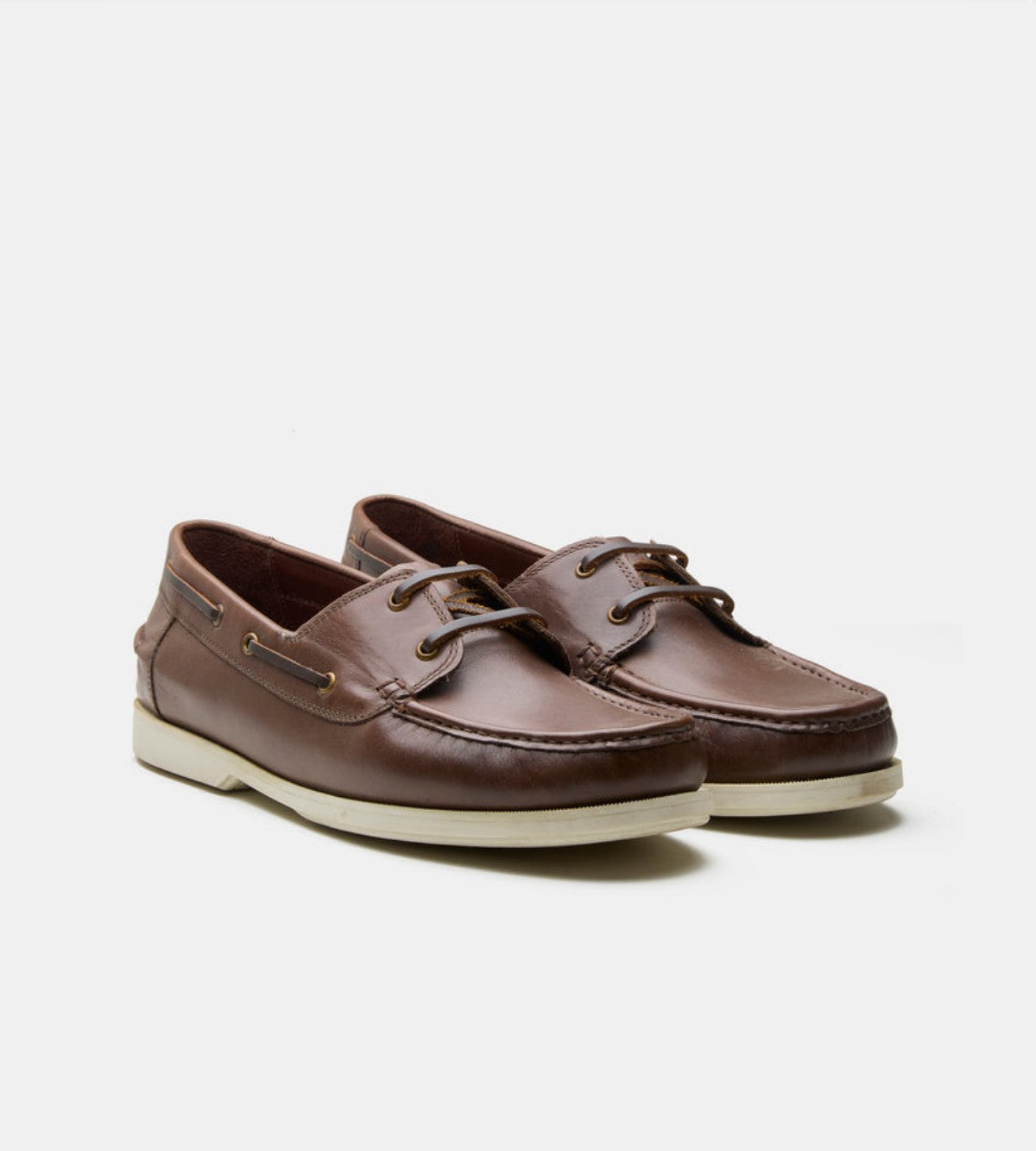 Handmade Brown Leather Boat  Lace-Up Shoes - 9.5