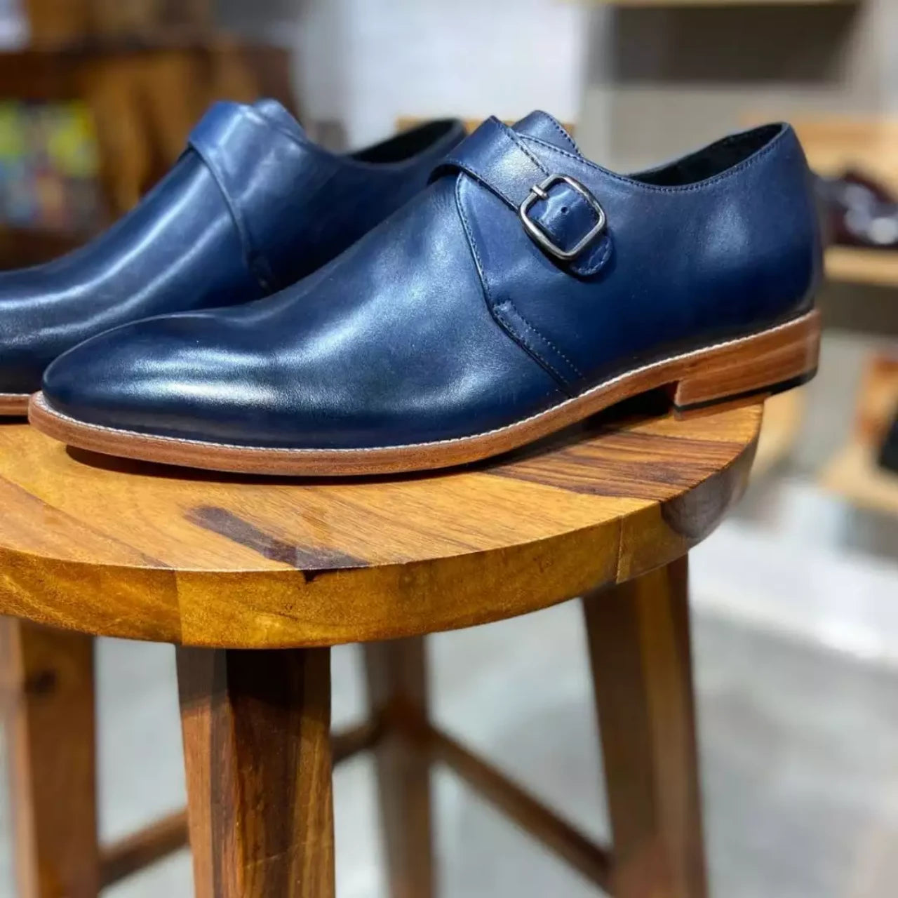 Goodyear Welted  Single Monk Strap Navy Leather Shoes