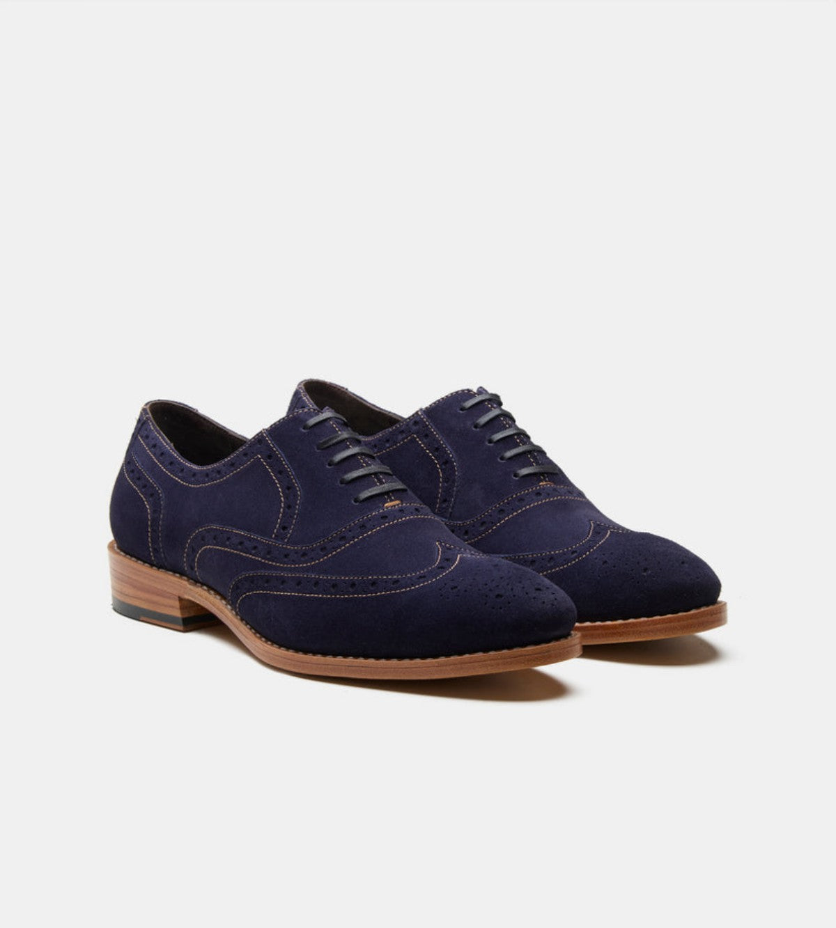Handmade Navy Suede Wingtip Oxfords - 9.5