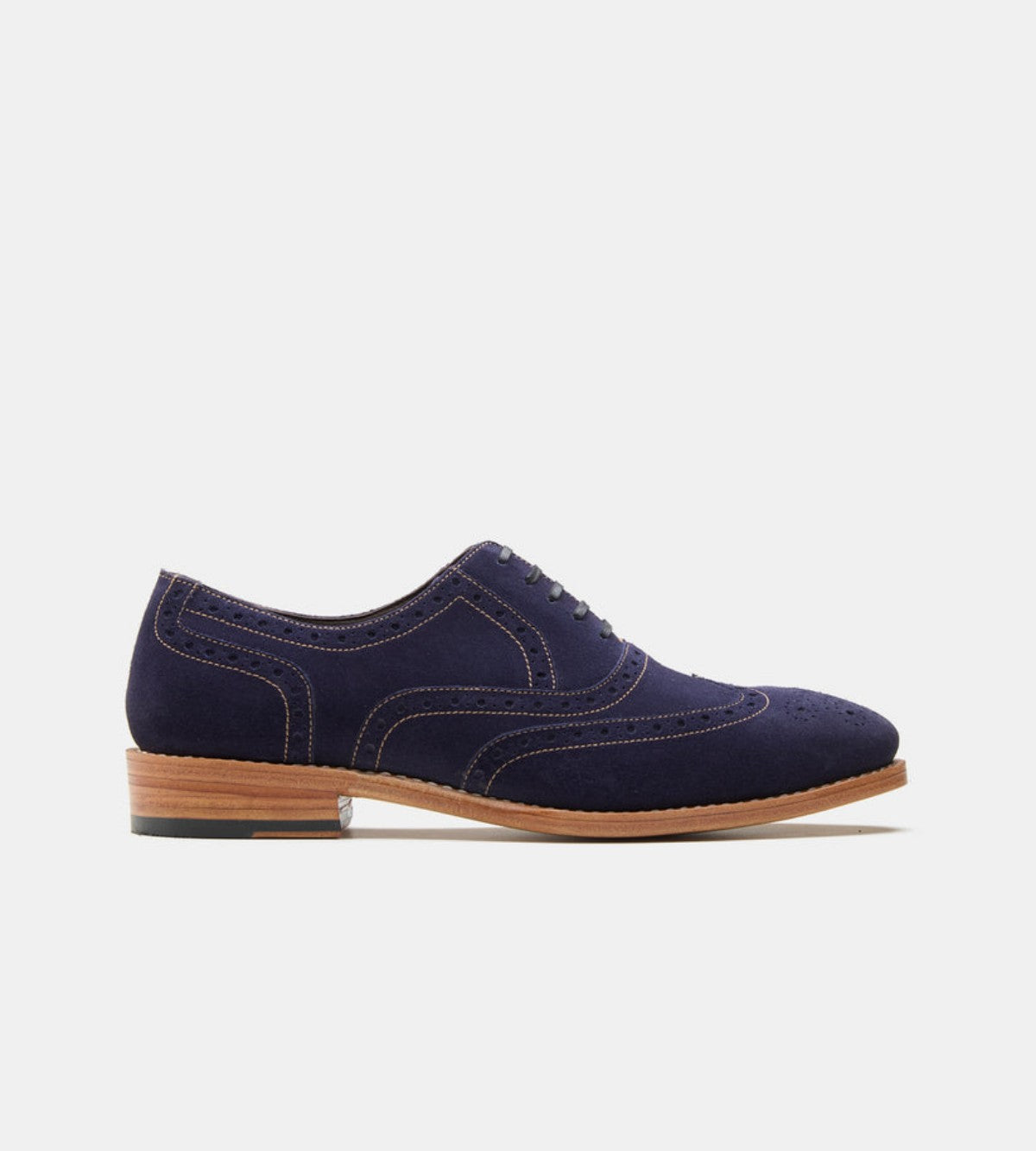 Handmade Navy Suede Wingtip Oxford