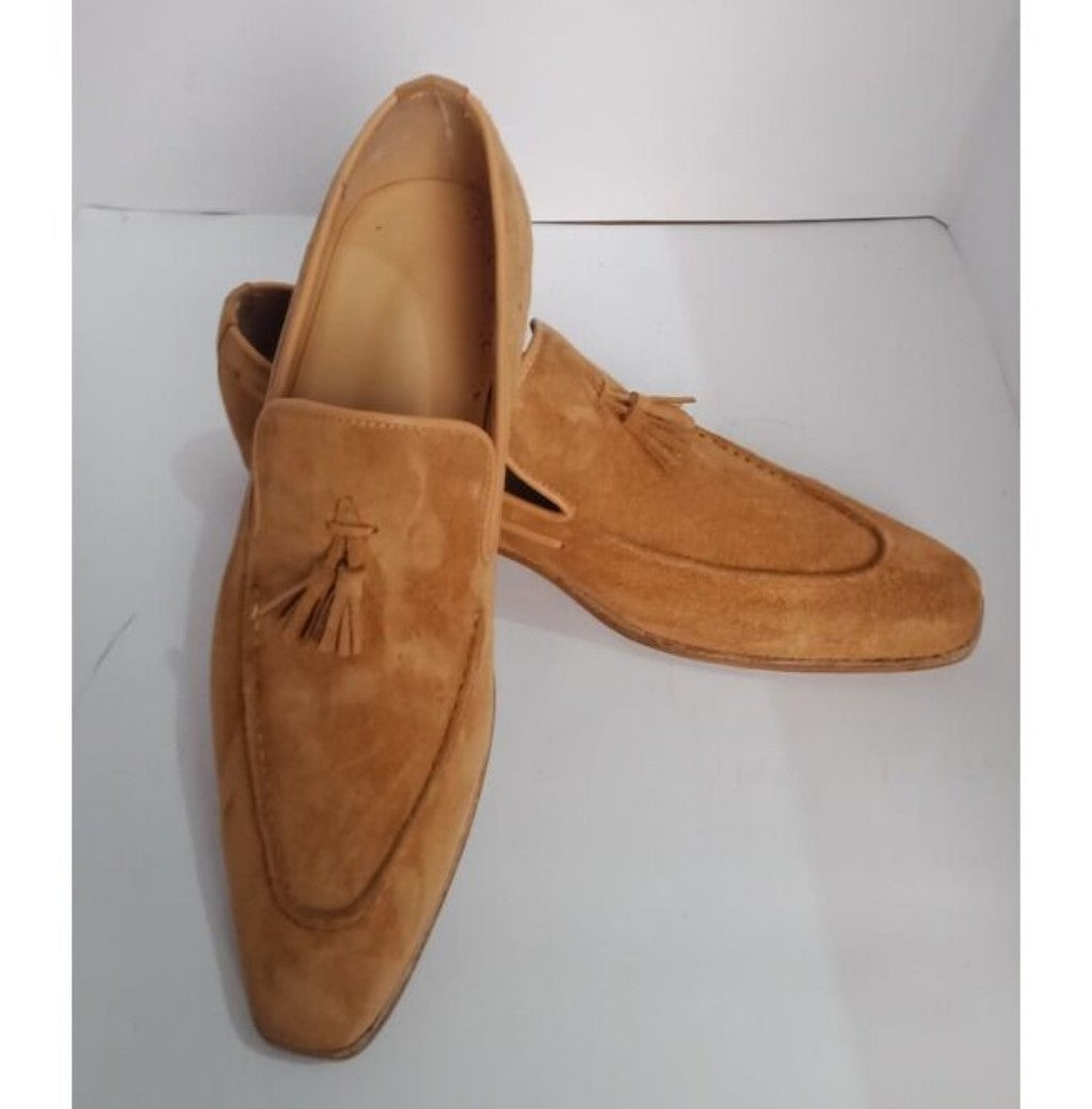 Classic Beige Suede Tassel Shoes, Men Beige Suede Casual Moccasins Shoes