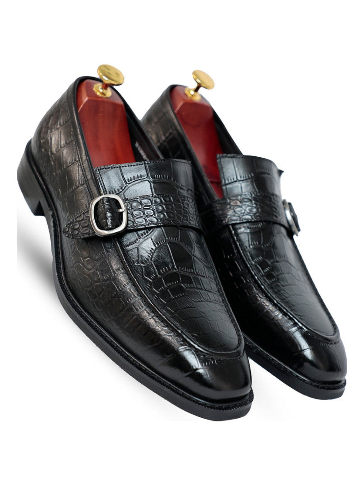 Handmade Black Croc Monk Slip On - 9.5