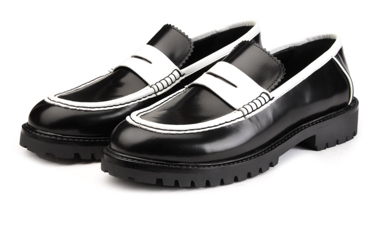 Handmade Black & White loafers shoes - 9.5