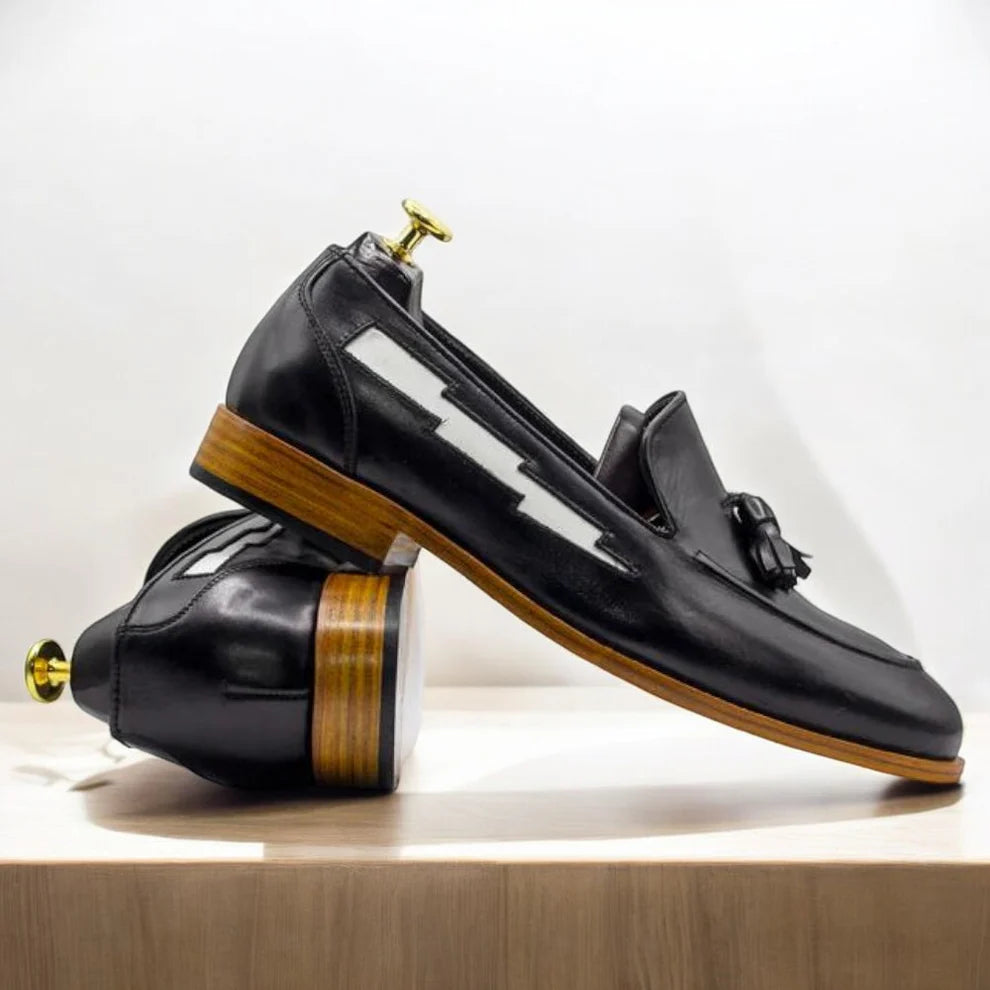 Handmade Black Leather Penny Loafers.