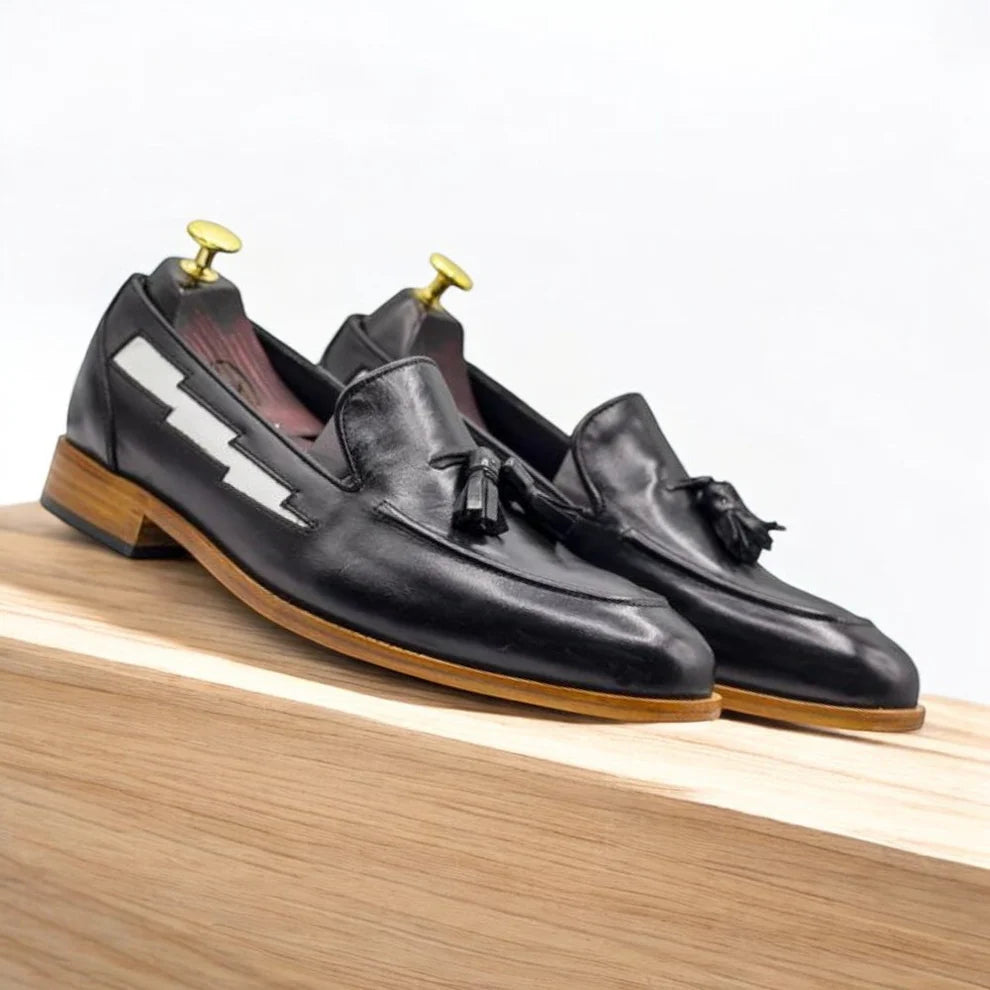 Handmade Black Leather Penny Loafers.