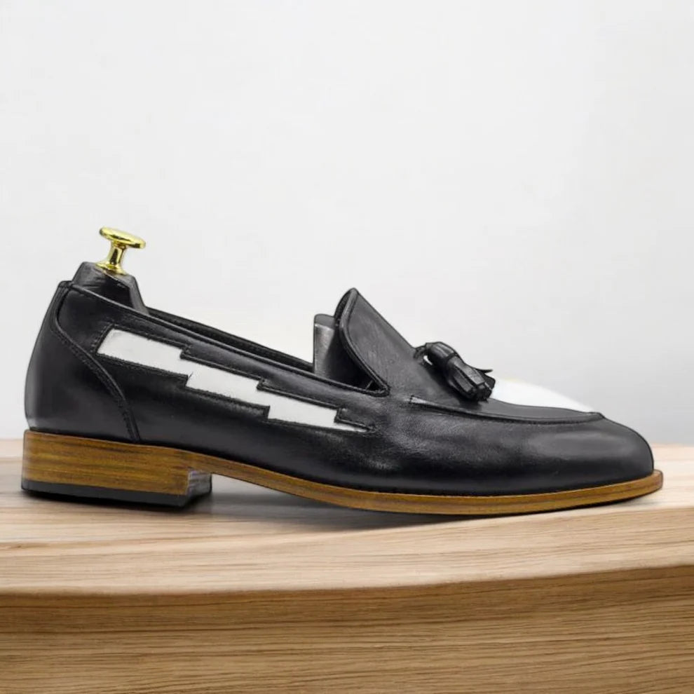 Handmade Black Leather Penny Loafers.