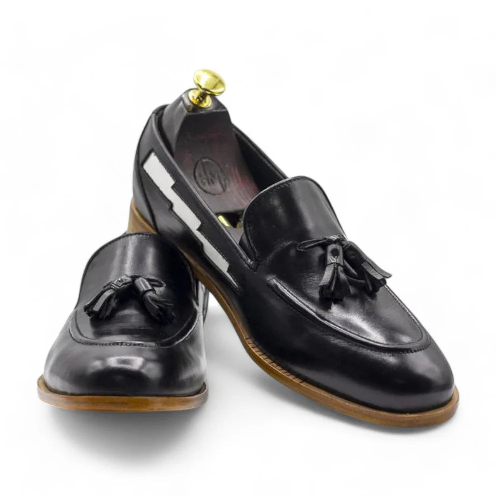 Handmade Black Leather Penny Loafers.