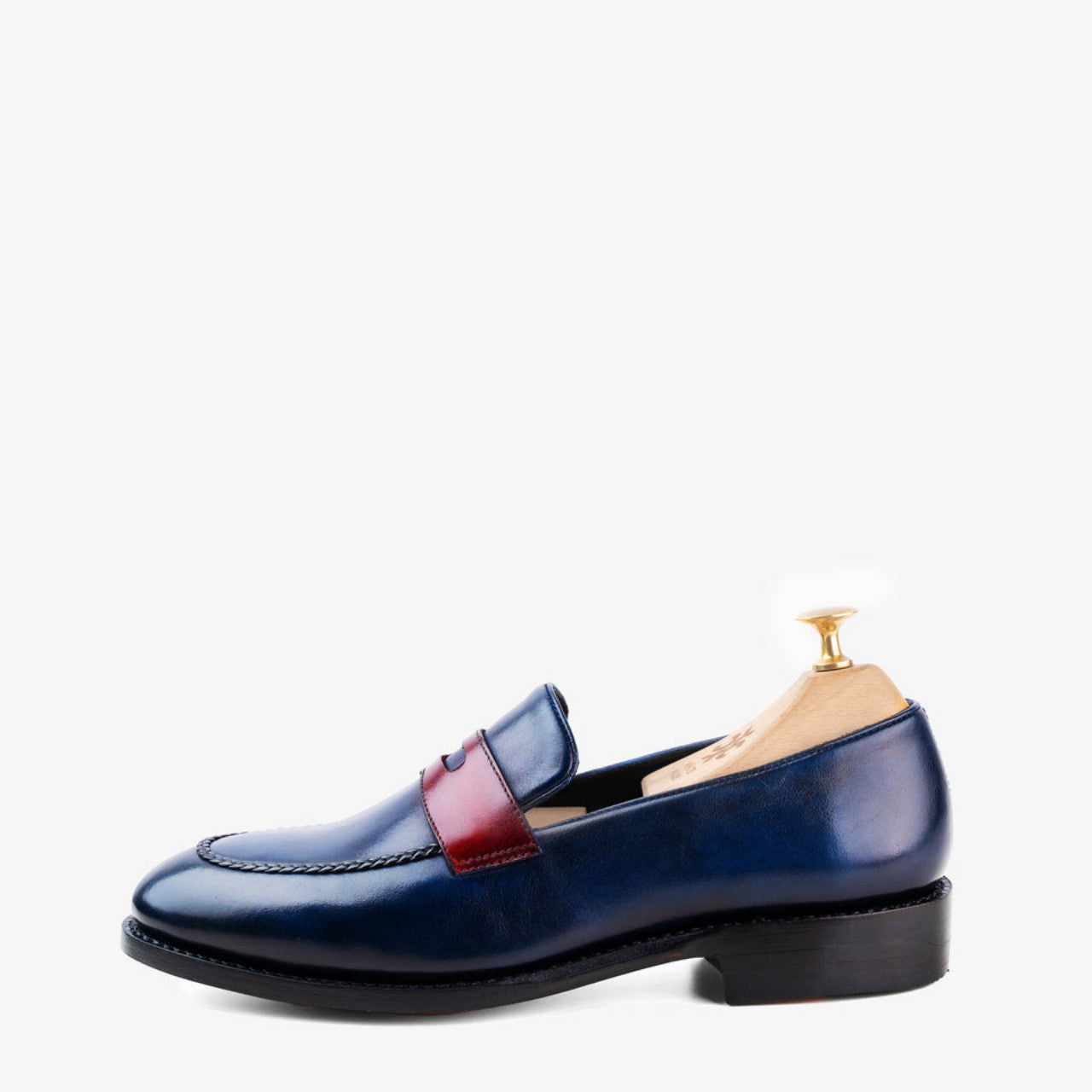 HANDMADE BLUE BURGUNDY SLIP-ON SHOES - 9.5