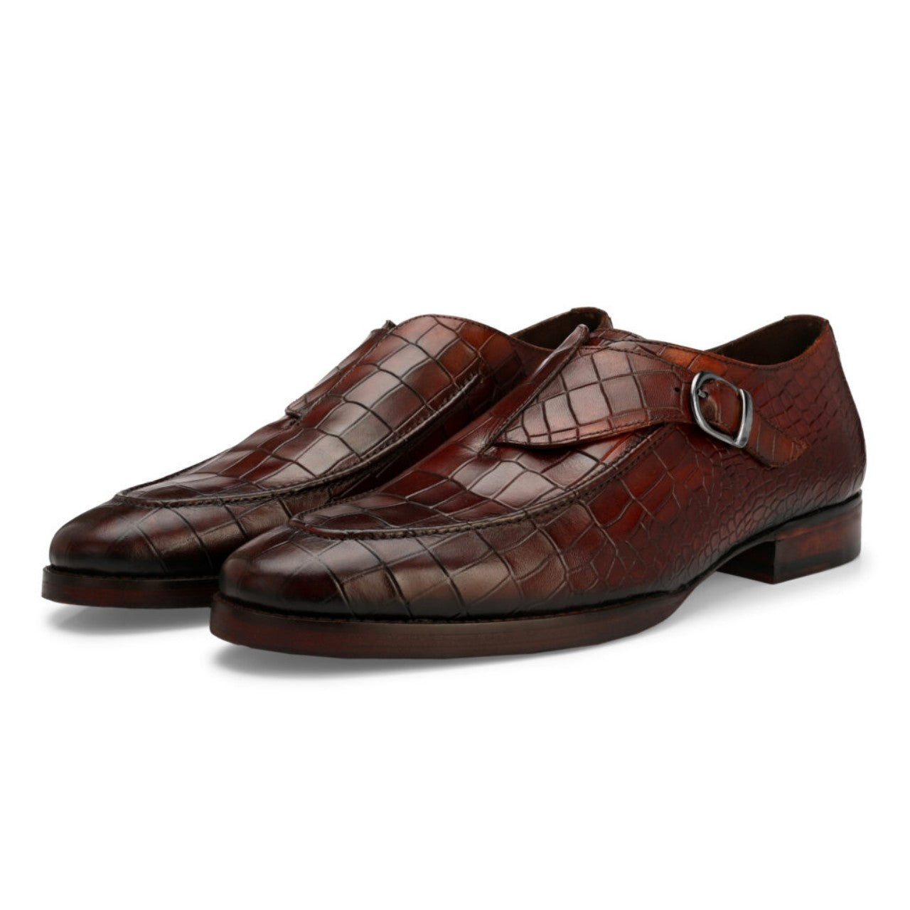 Handmade Brown Single  Monk Strap Shoes - 9.5