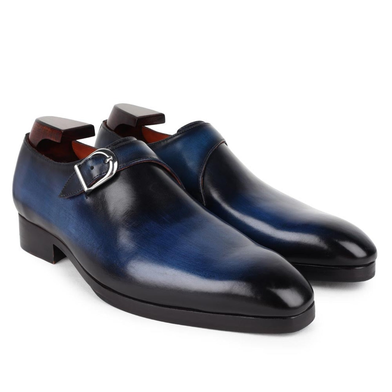 Handmade Blue Patina Mirror Glossed SIngle Monk Straps