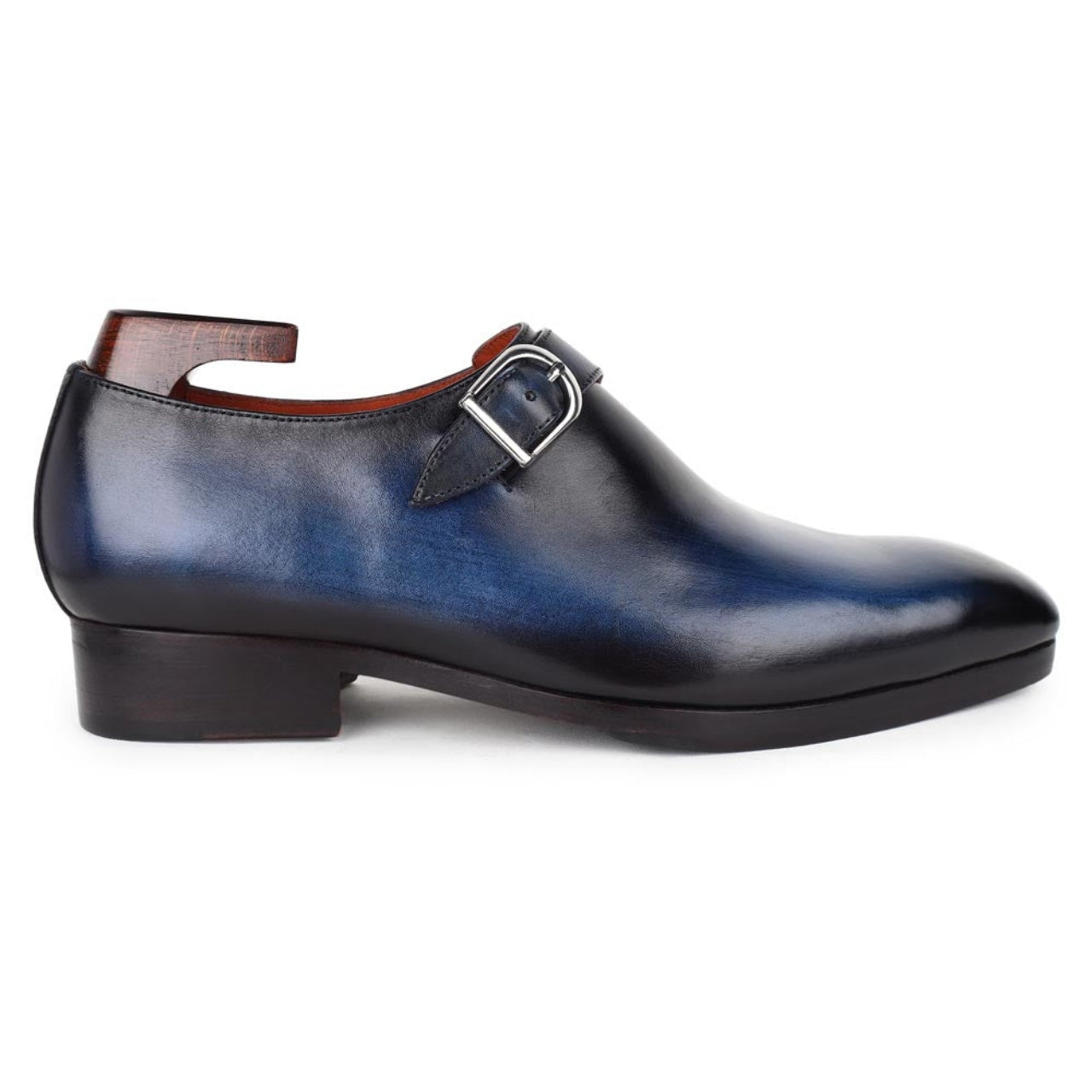 Handmade Blue Patina Mirror Glossed SIngle Monk Straps