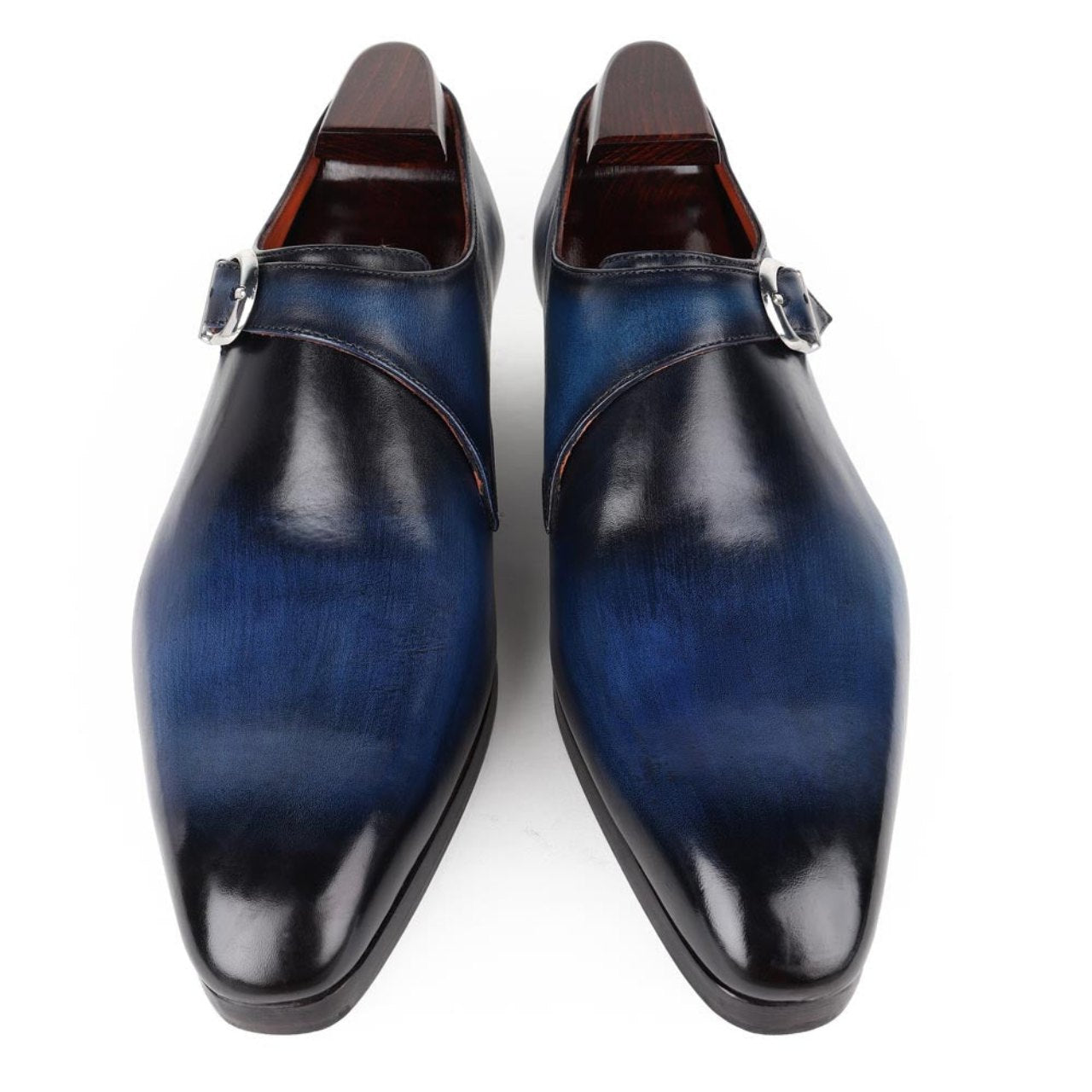 Handmade Blue Patina Mirror Glossed SIngle Monk Straps