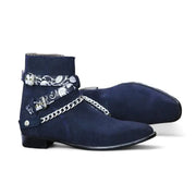 Handmade Genuine Suede Leather Chain Strap Ankle High Boots For Men