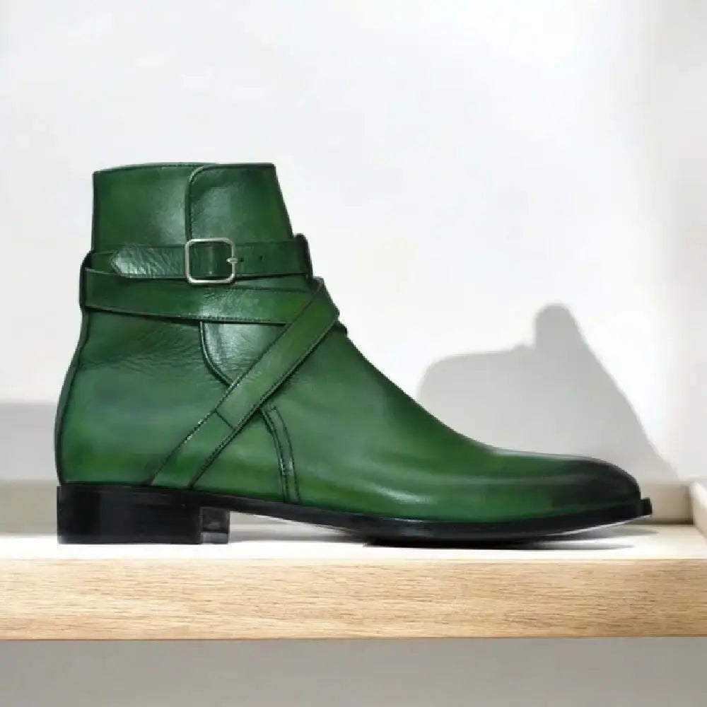 Handmade Men Green Jodhpur's Leather Boots