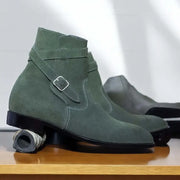 Handmade Men Green Suede Jodhpur's Leather Boots, Buckle Strap Jodhpur Boots