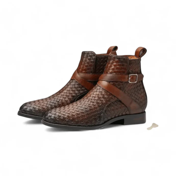 Handmade Black Woven Leather Jodhpur's Boots