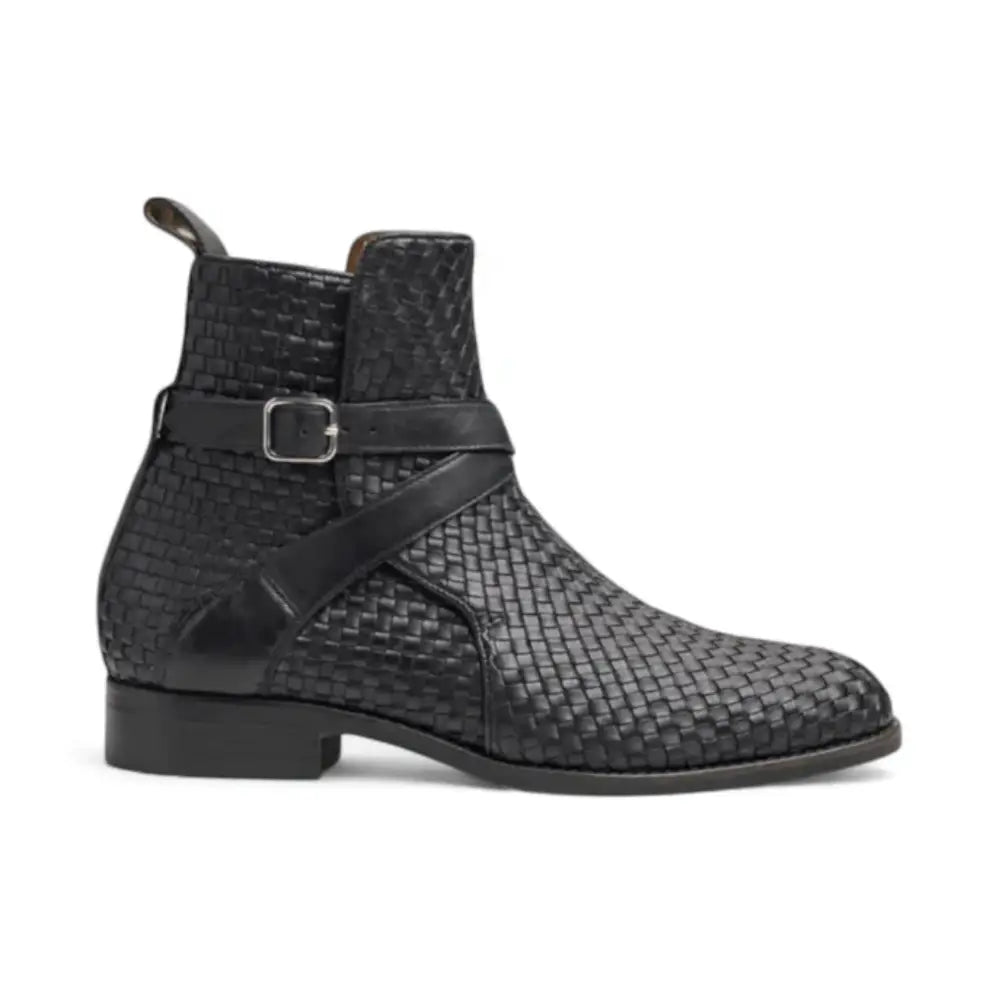 Handmade Black Woven Leather Jodhpur's Boots