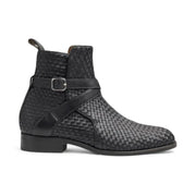 Handmade Black Woven Leather Jodhpur's Boots