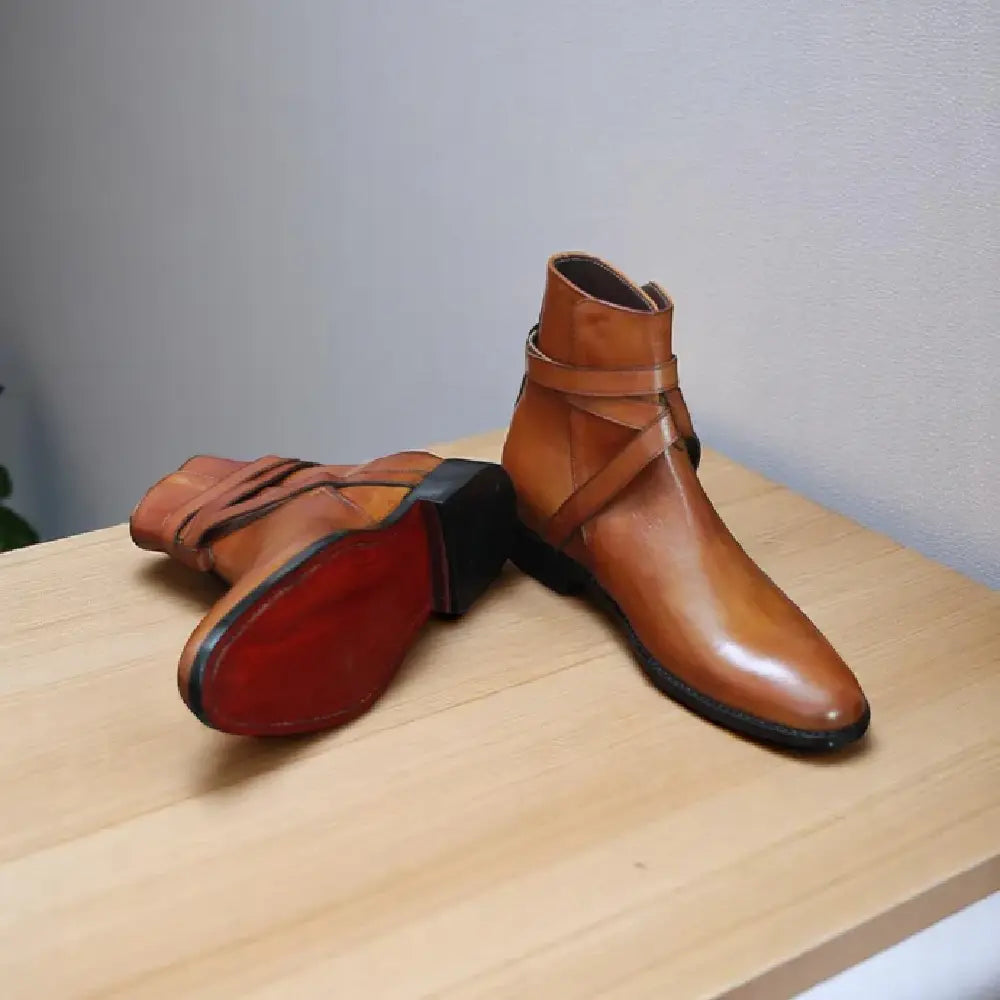 Handmade Brown Jodhpurs Leather Boot For Men's