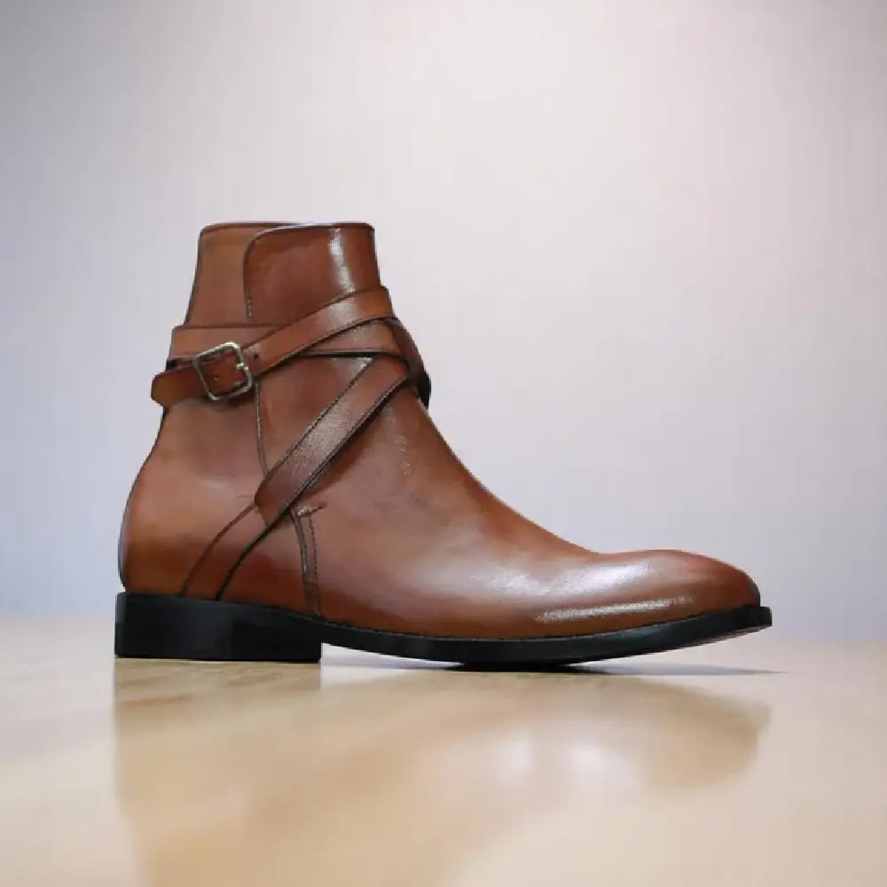 Handmade Brown Jodhpurs Leather Boot For Men's