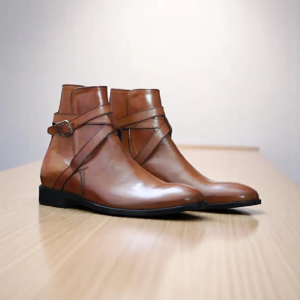 Handmade Brown Jodhpurs Leather Boot For Men's