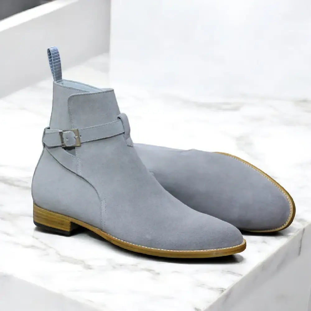 Handmade Jodhpur Boots – Grey Suede Long Boots for Men