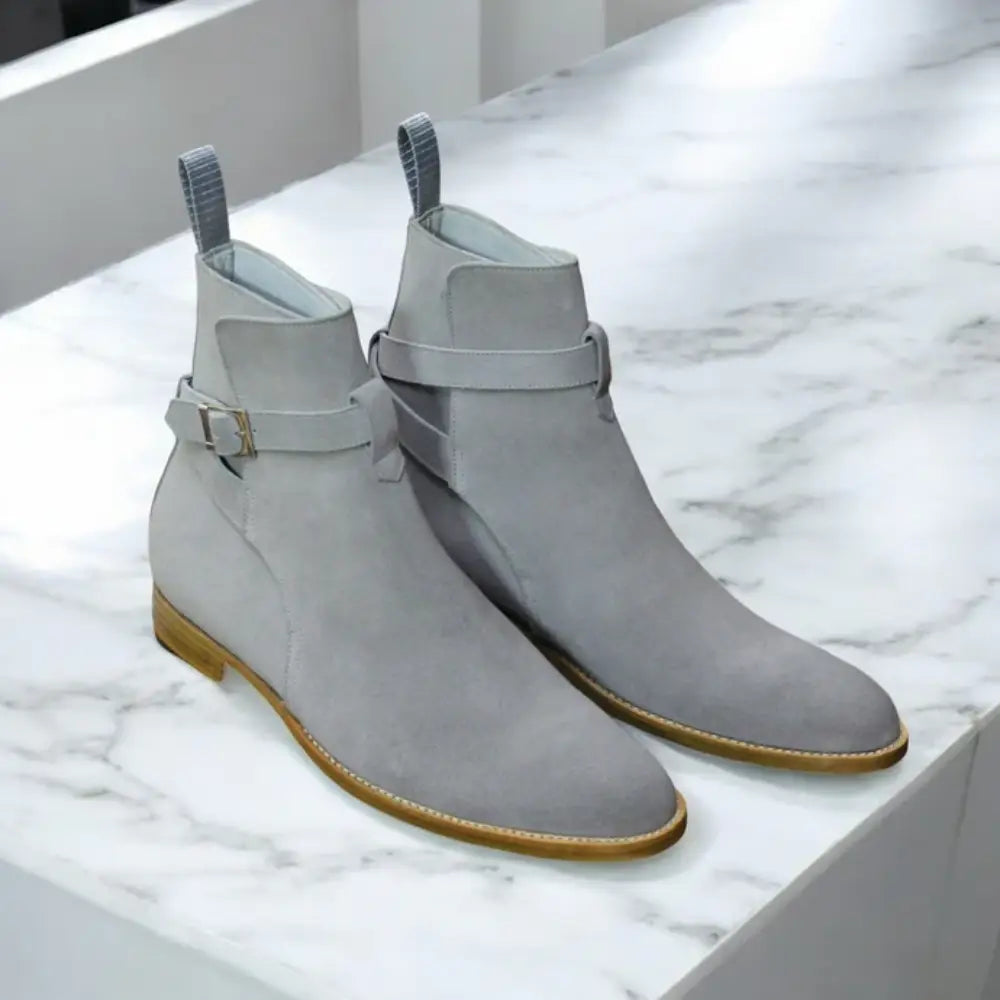 Handmade Jodhpur Boots – Grey Suede Long Boots for Men