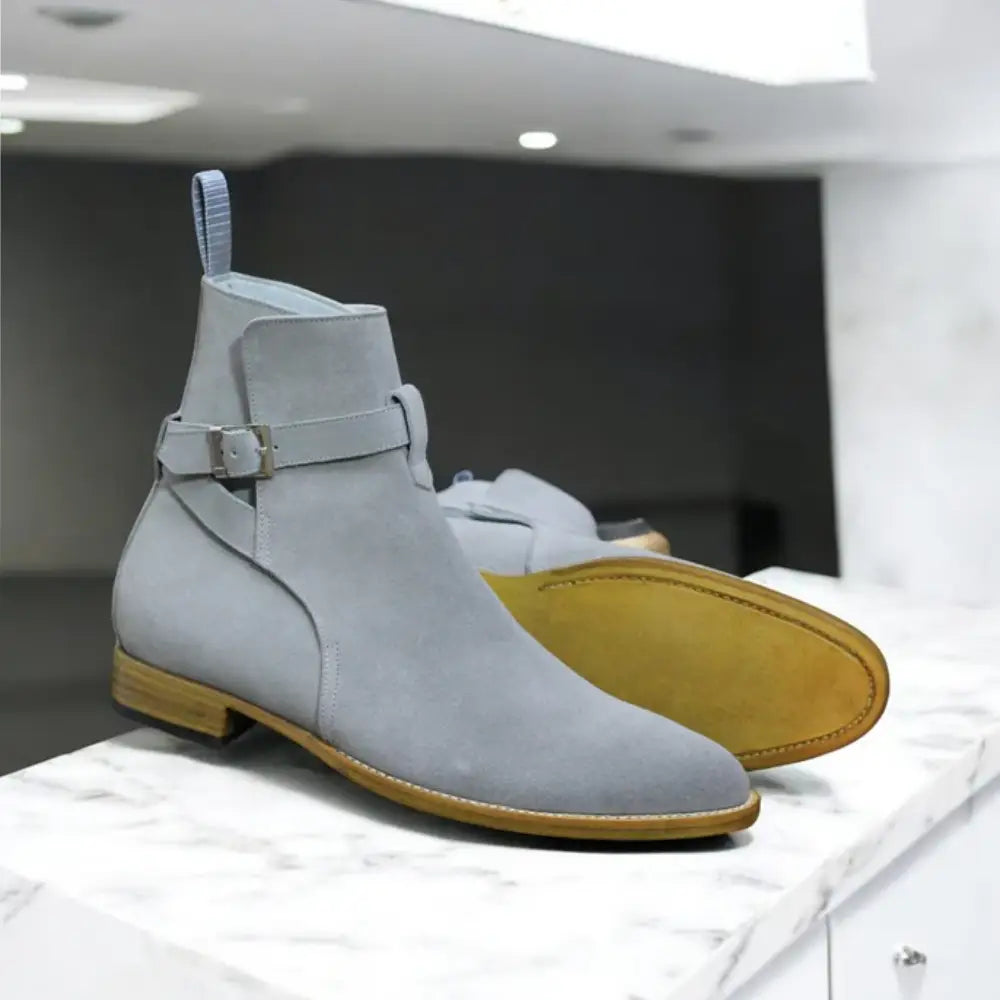 Handmade Jodhpur Boots – Grey Suede Long Boots for Men