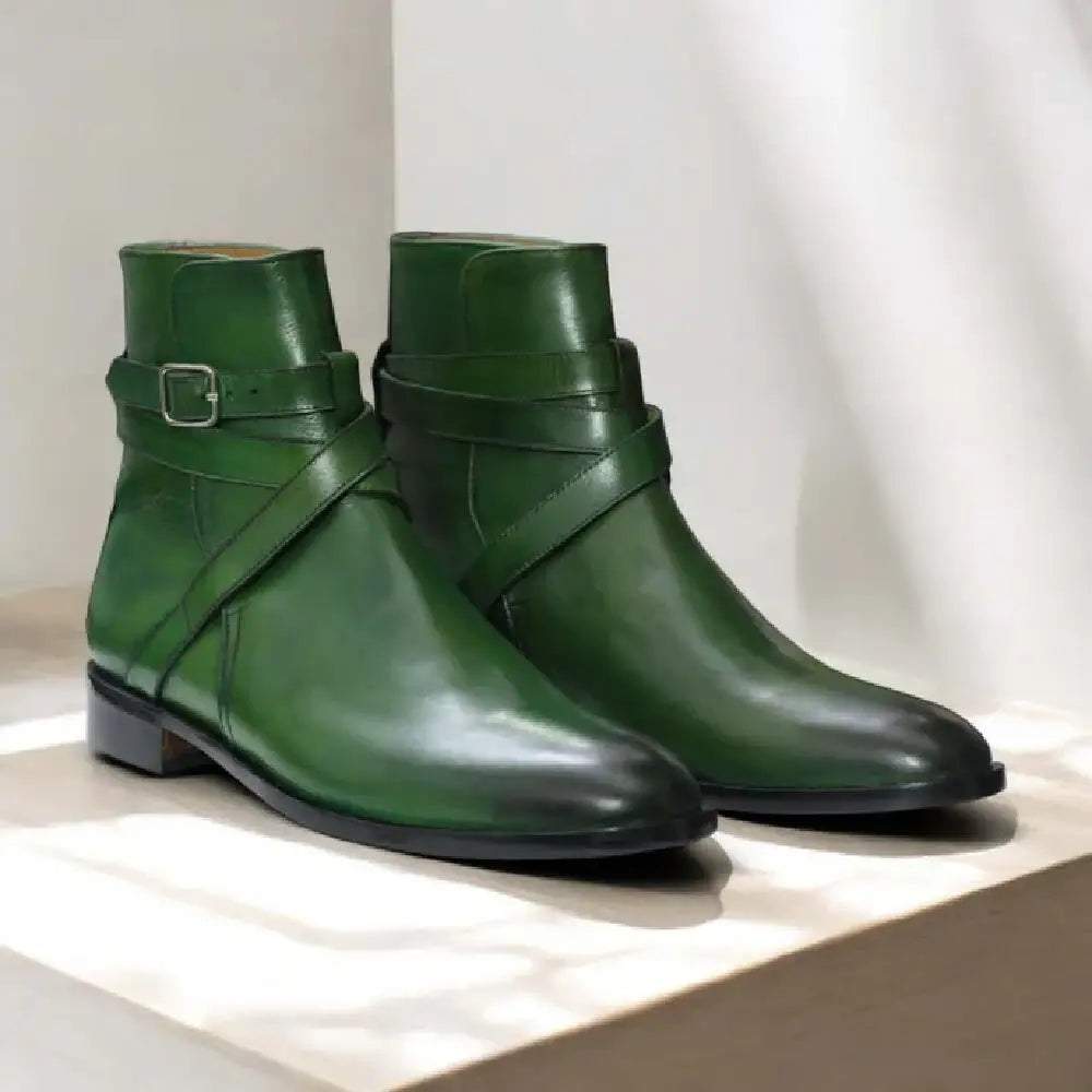 Handmade Men Green Jodhpur's Leather Boots