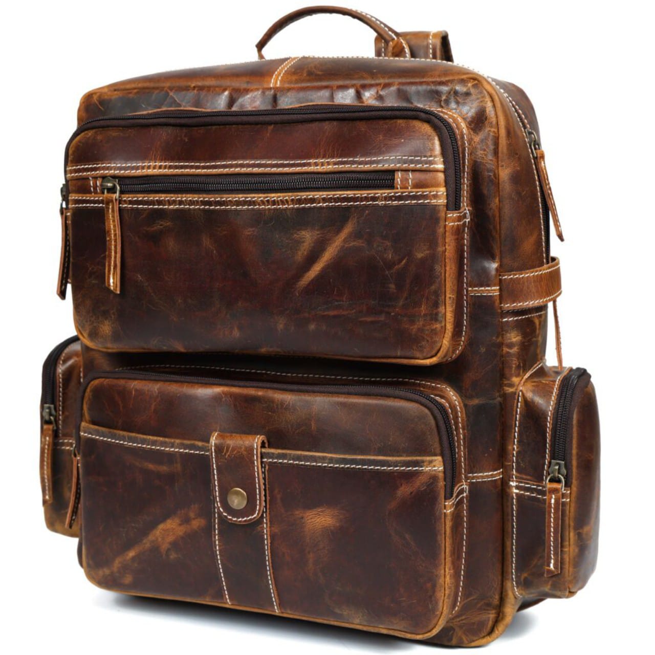 4S2M Durable Leather Backpack with Padded Laptop Sleeve and Ample Storage