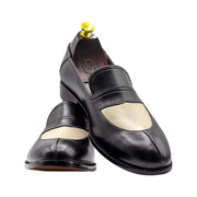 Handmade Black & White Leather Penny Loafers at Posh Footwears.