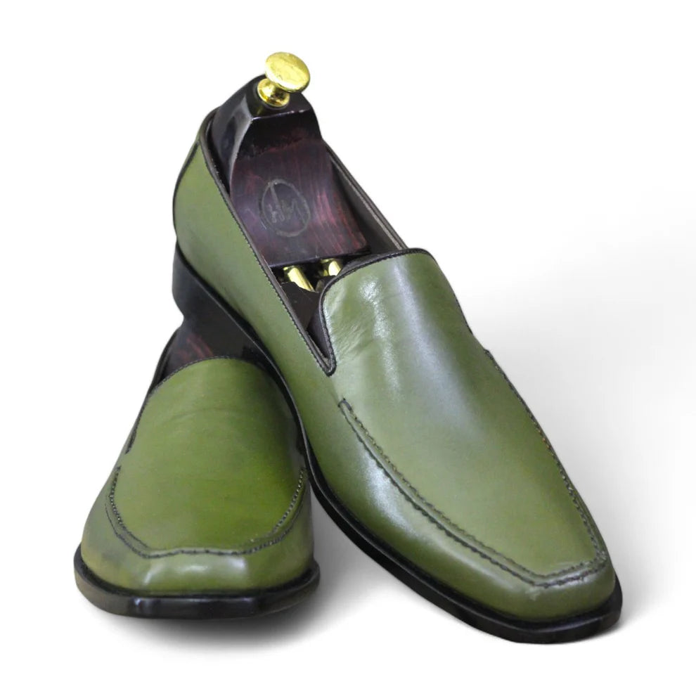 Men's Handmade Green Leather Loafers | Stylish & Comfortable Footwear