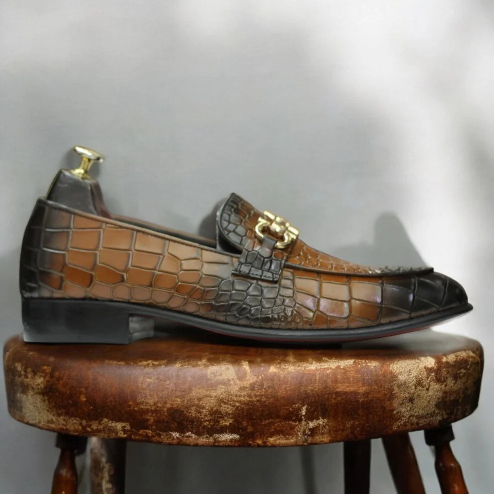 New Handmade Alligator Textured Buckle Loafers