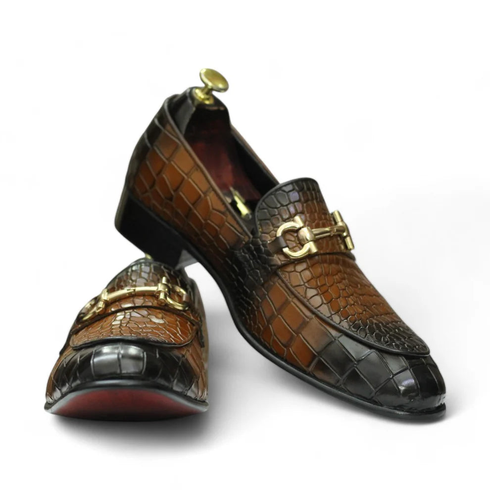 New Handmade Alligator Textured Buckle Loafers
