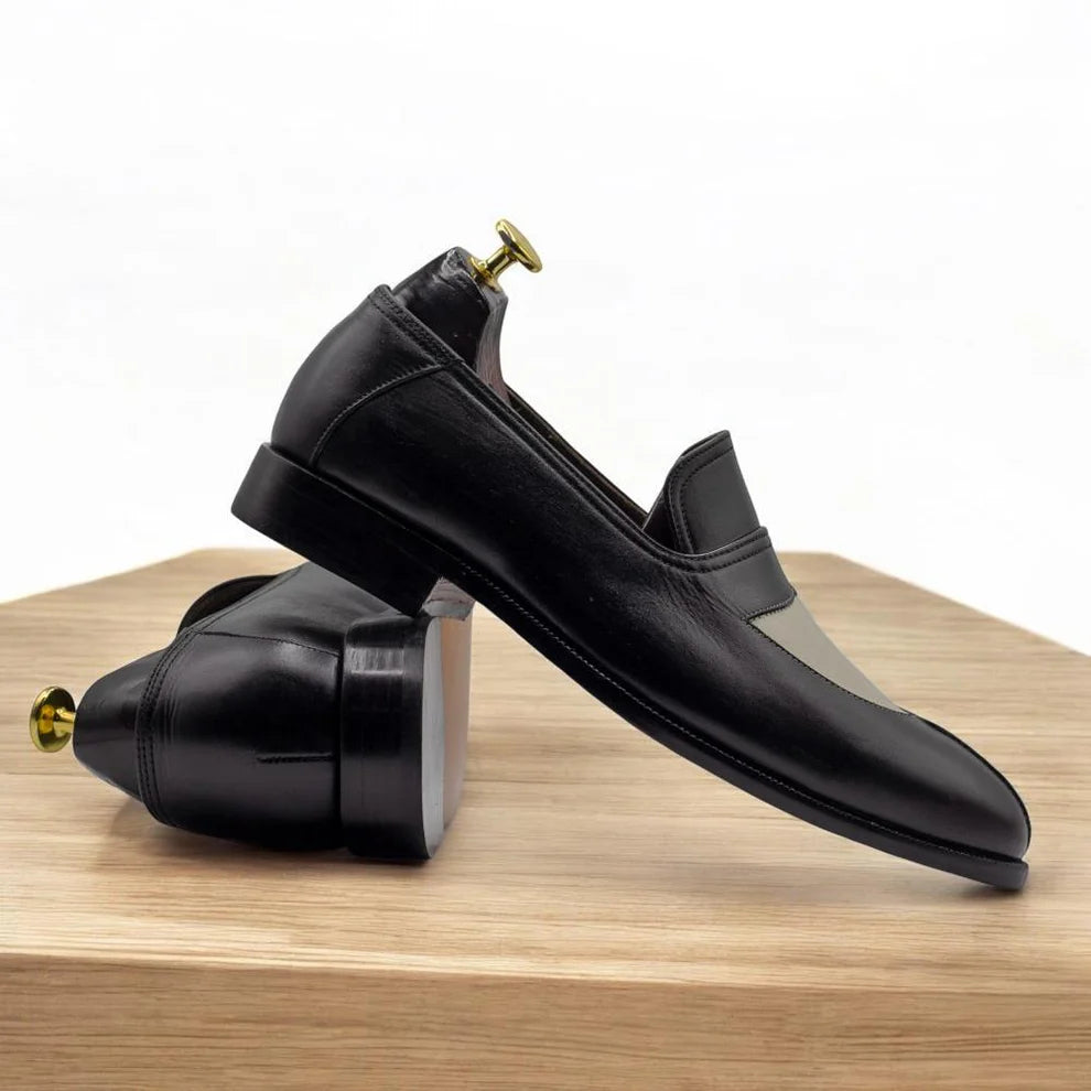 Handmade Black & White Leather Penny Loafers at Posh Footwears.