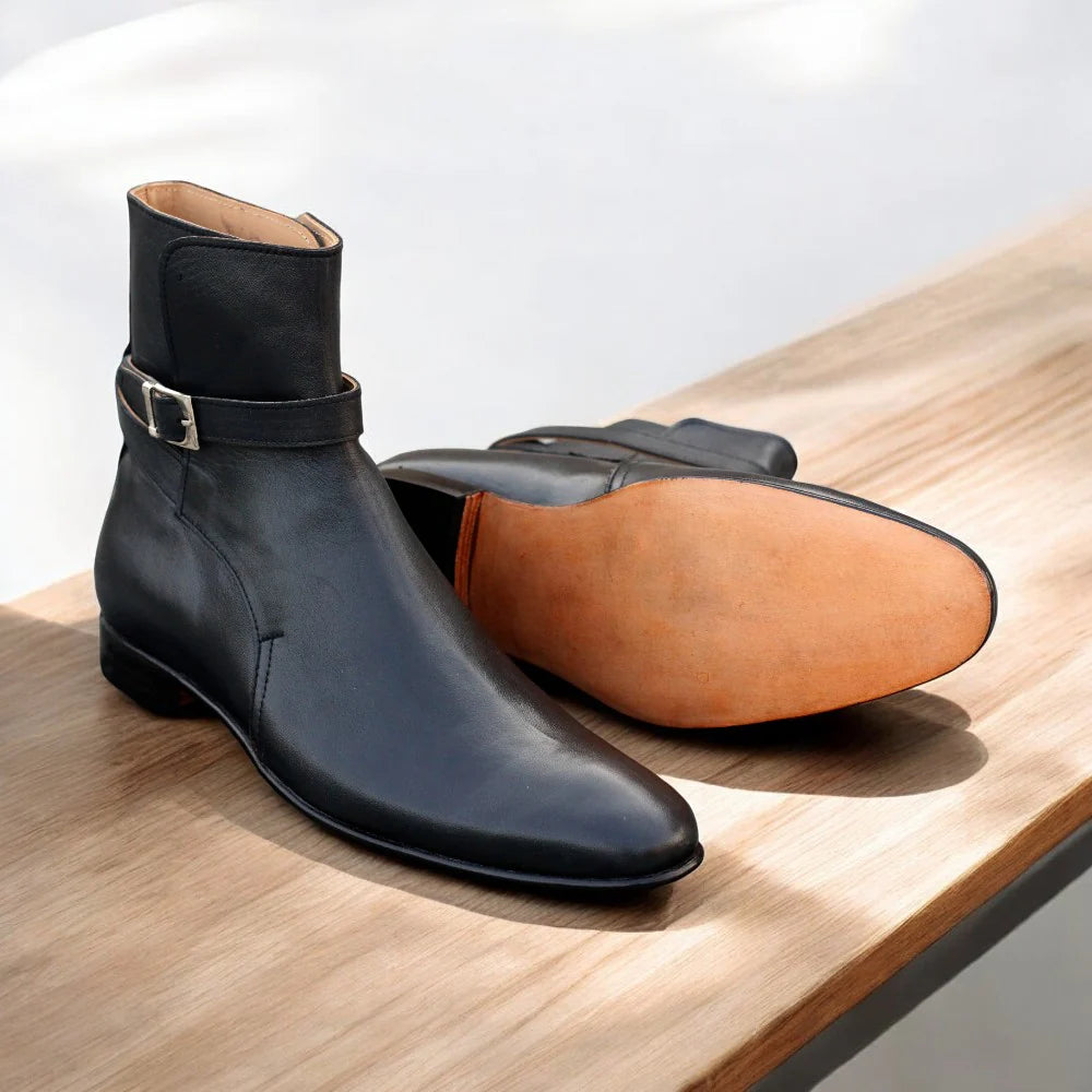 Handmade Black Leather Jodhpur Boots For Men