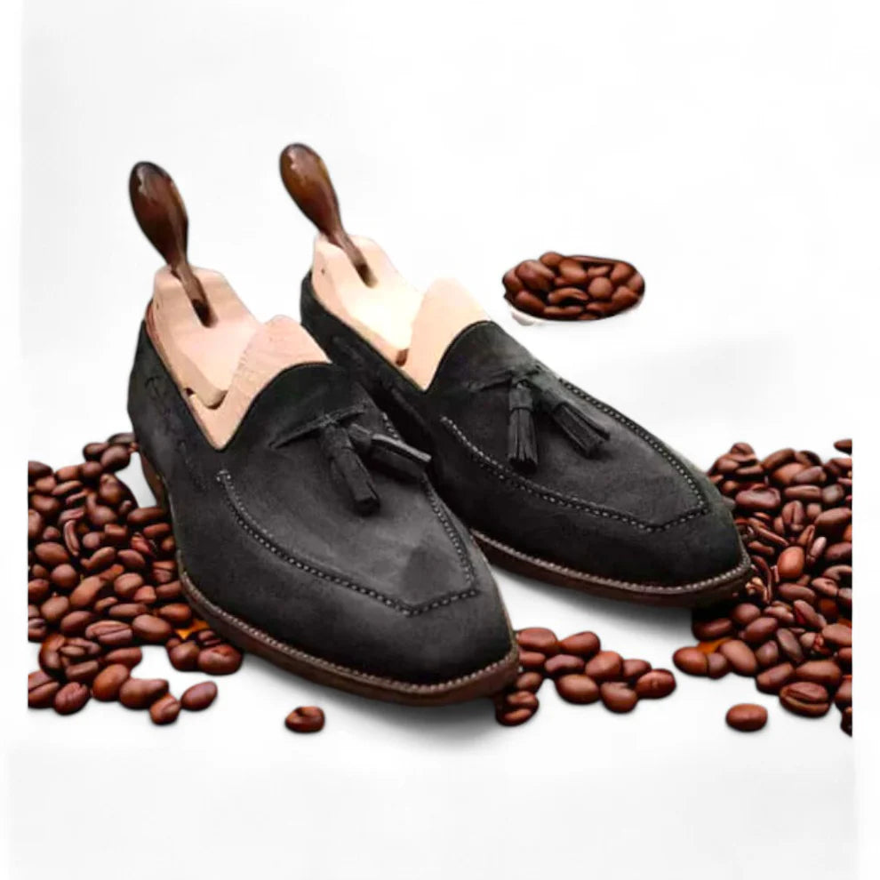 Men's Black Suede Slip On Loafer Tussle Shoes, Casual Shoes