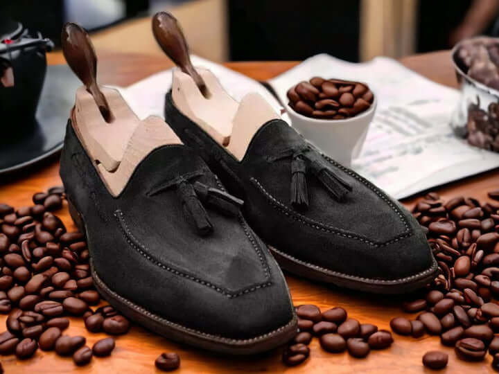 Men's Black Suede Slip On Loafer Tussle Shoes, Casual Shoes